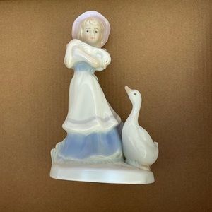 The Aspen Gallery Collection Girl w/Geese Porcelain Figurine 6"  Pastel Colors